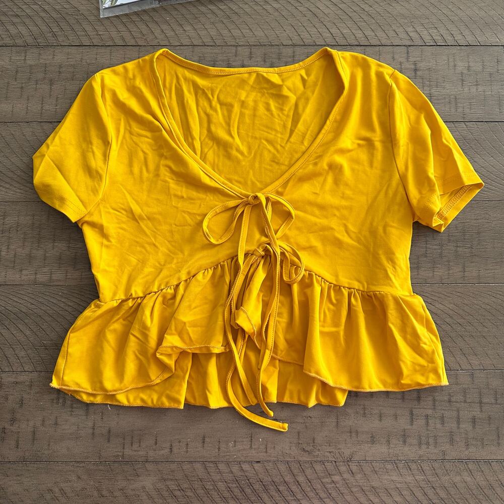 Sweatyrocks Women's Ruffle Top Yellow Size Medium